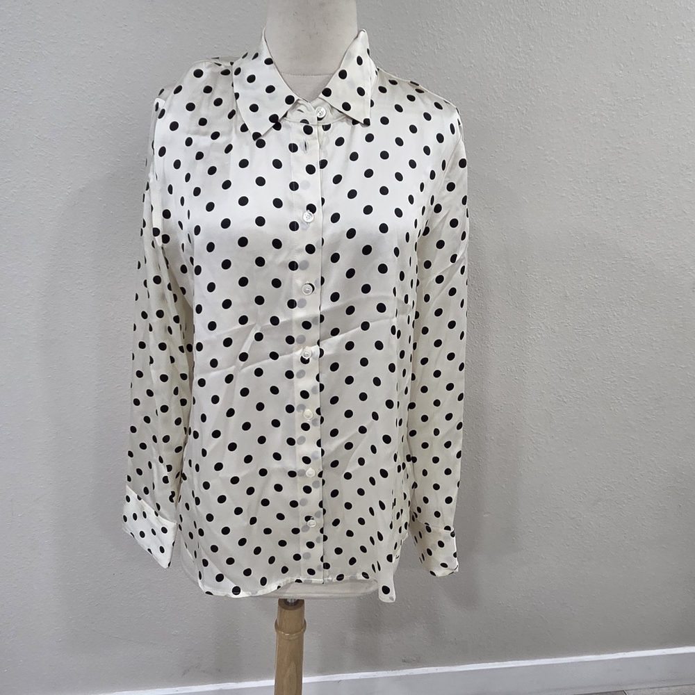 Reformation Black and White Polka Dot Button-Down Shirt